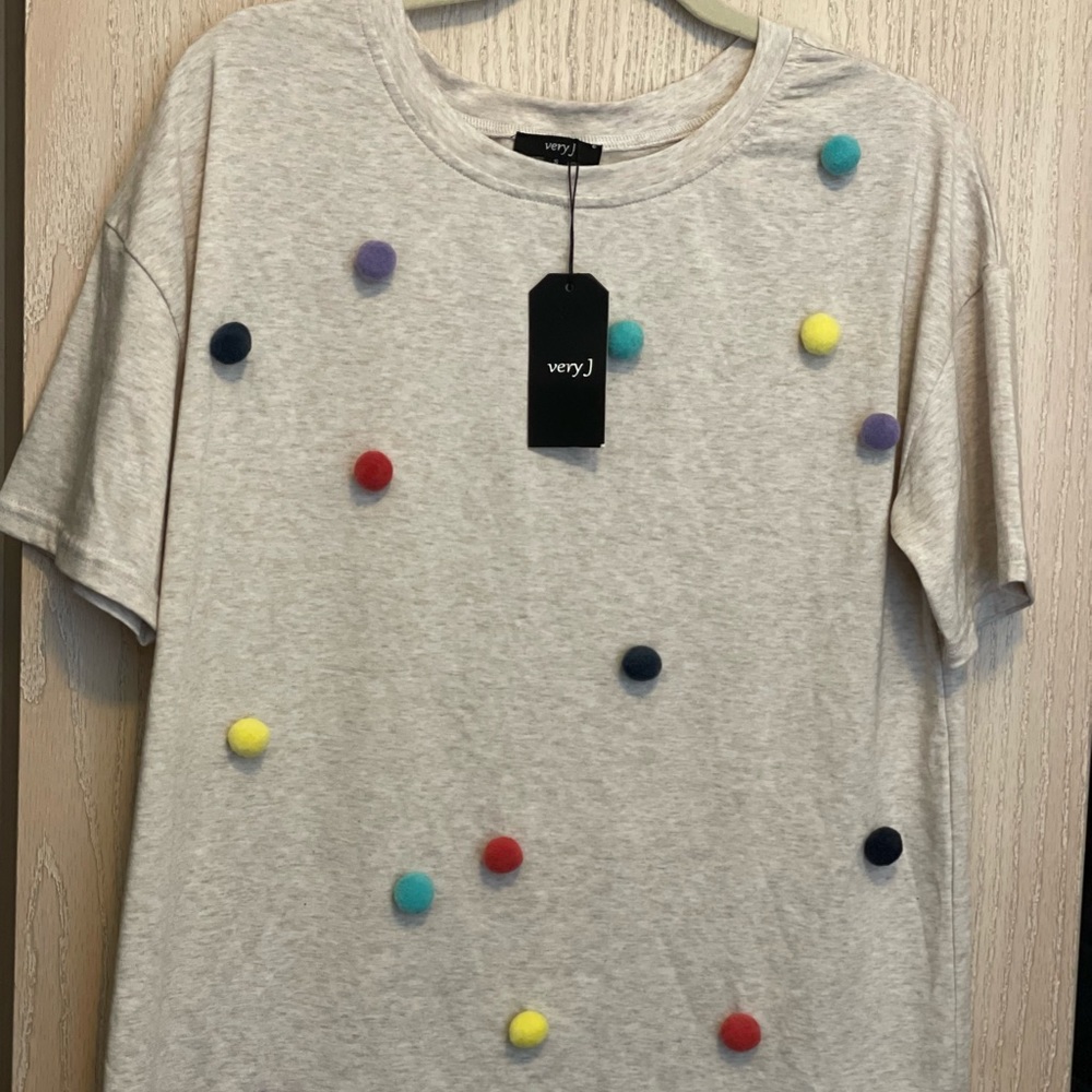 Multicolor puff ball T-shirt